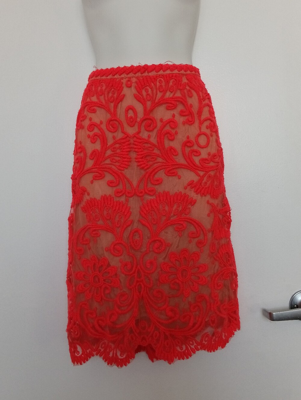 Yoana Baraschi Vibrant Red Lace Midi Skirt